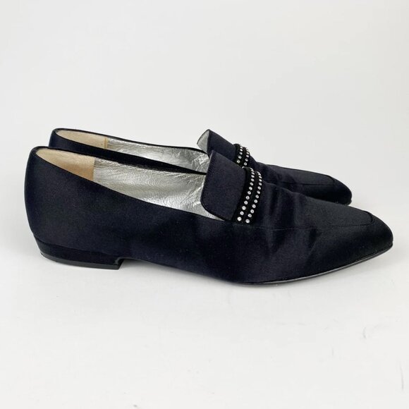 Fratelli Rossetti 1990s VTG Italian Black Silk Satin Rhinestone Loafers Shoes 36 - Picture 2 of 6